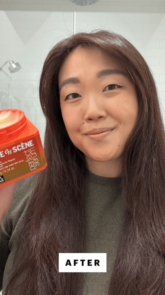 Lee after applying the Mise en Scène Argan Oil Repair Mask