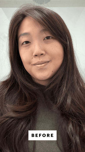 Lee before applying the Mise en Scène Argan Oil Repair Mask